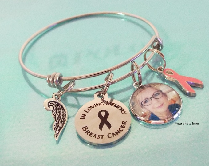 Breast Cancer Memorial Charm Bracelet, Grief and Mourning Gift, In Memory Jewelry, Personalized Gift for Death,  Gift for Loss of Mother