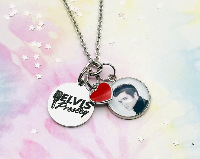 Elvis Presley Necklace, Personalized Jewelry,  Handmade Silver Jewelry, Gift for Her, Retro Rock and Roll Jewelry, Mom Gift from Daughter