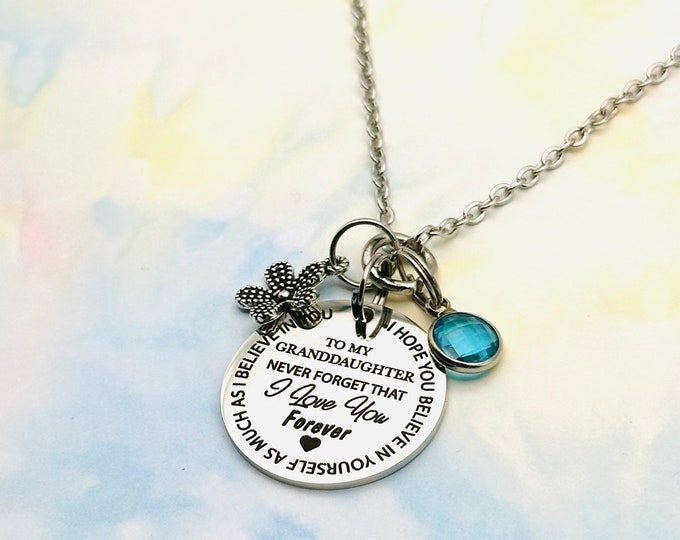 Granddaughter Gift, Personalized Jewelry, Engraved Charms, Silver Necklace, Birthday Gift from Grandmother, Personalized Gift for Her,