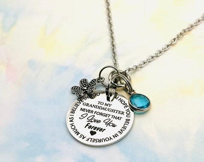 Granddaughter Necklace, Handmade Gift, Personalized Jewelry from Grandmother, Gift Box Jewelry, Silver Birthstone Jewelry, Gift for Her