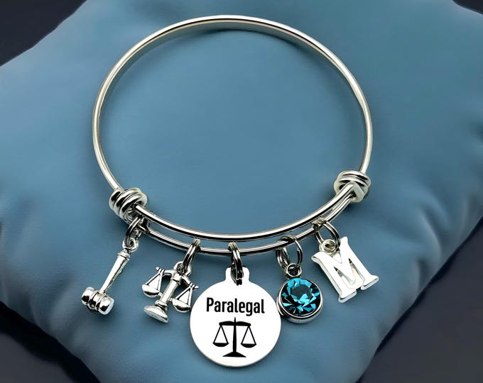 Paralegal Charm Bracelet: Personalized Initial & Birthstone Jewelry