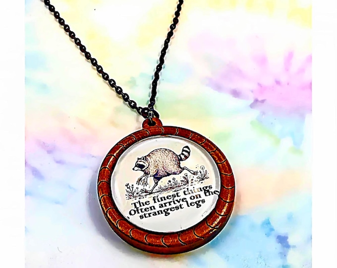 Jimothy Raccoon Necklace, Funny Trash Panda Jewelry Charm Keychain