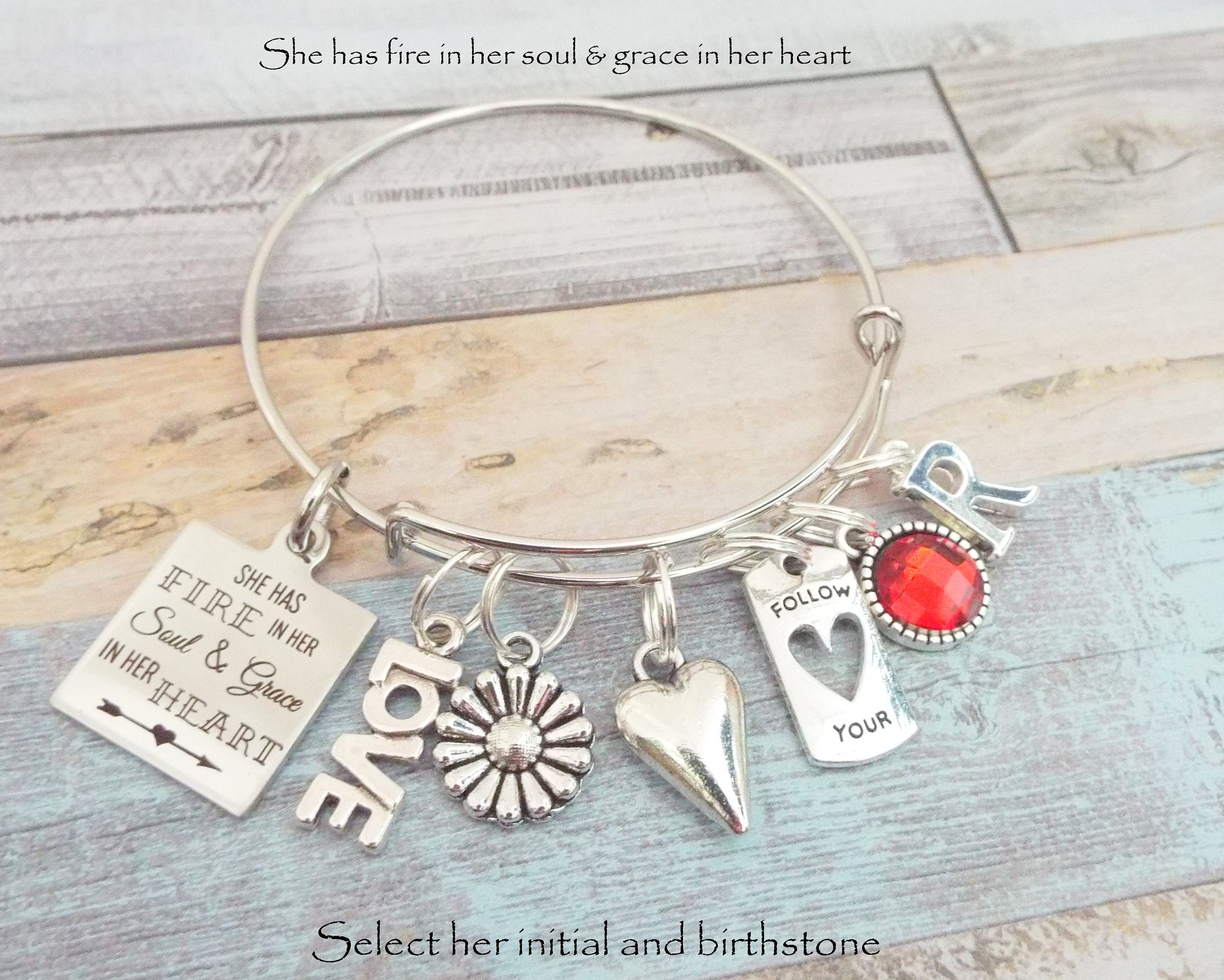 Teenage Girl Birthday Gift, Personalized Birthstone Charm Bracelet