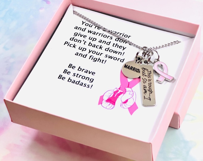 Breast Cancer Patient Gift, Pink Ribbon Warrior Jewelry, Cancer Survivor Gift, Breast Cancer Necklace, Gift for Friend with Breast Cancer