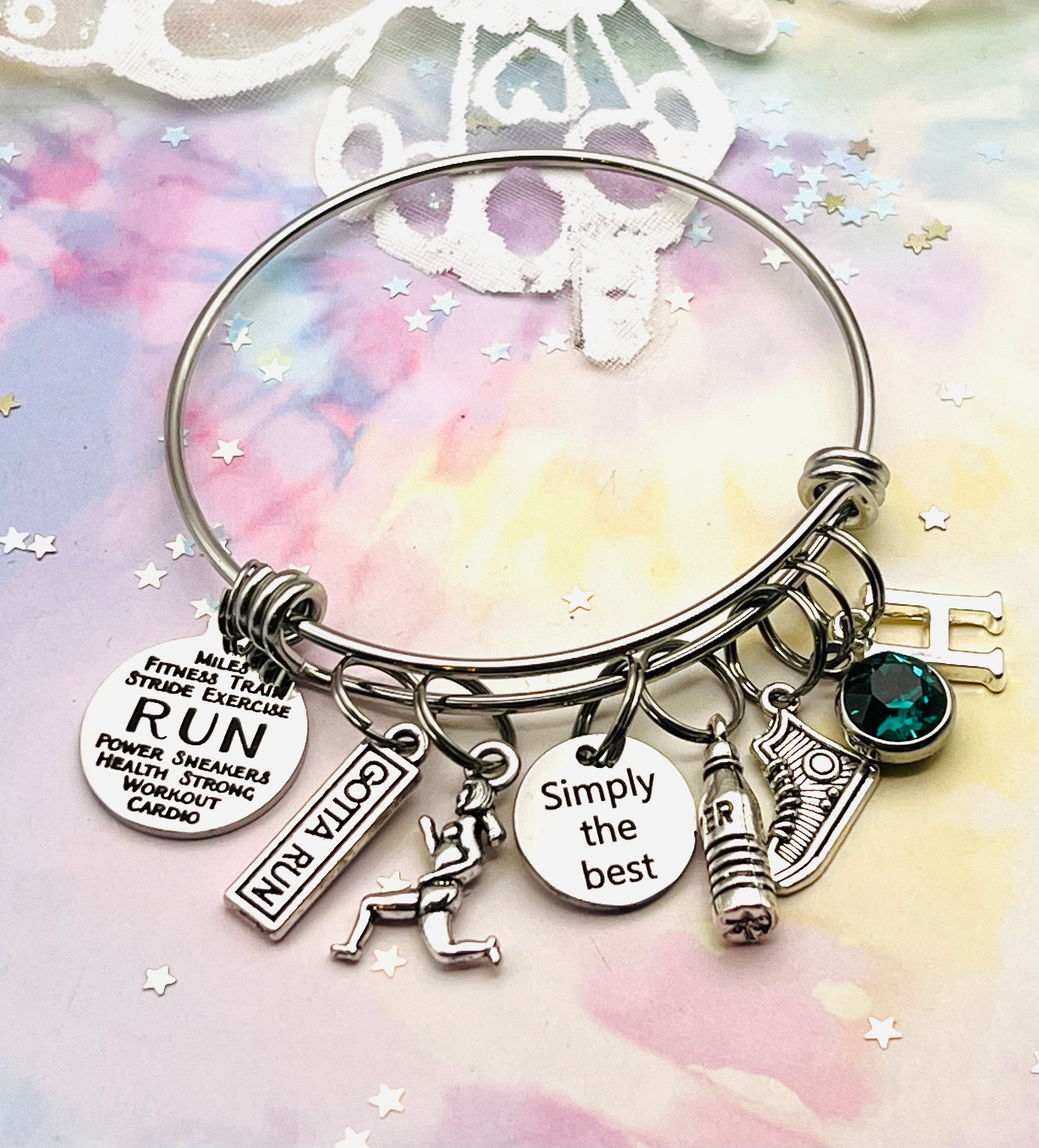 Marathon Runner Gift Girl Runner Charm Bracelet Personalized