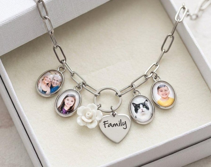 Custom Family Photo Charm Necklace Personalized Pet Portrait Paperclip