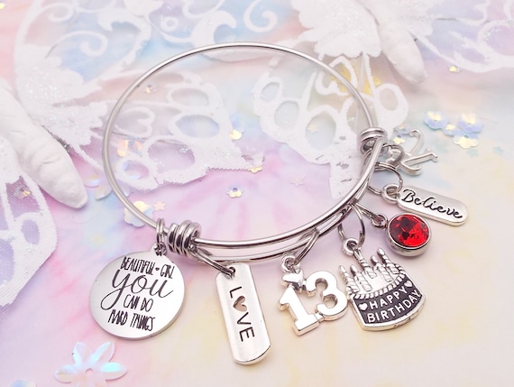 Gift for Girl, Engraved 13th Birthday Charm Bracelet, 13 Year Old Girl  Gift, Handmade Gift for Her, Teenager Jewelry, Personalized Gift