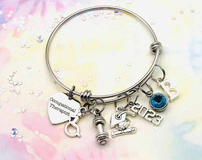 Graduation Gift for Occupational Therapist, Personalized OT Charm Bracelet for New Graduate, Customized Jewelry for Women, Gift for Her