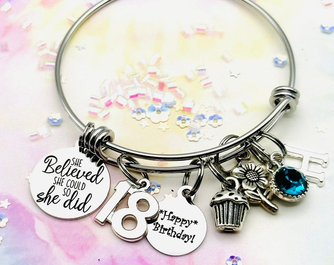 Teen Girl Gift, Gift for 18th Birthday Gift for Girl, Birthstone Jewelry, Initial Bracelet, Personalized Gift, Custom Jewelry, Handmade Gift