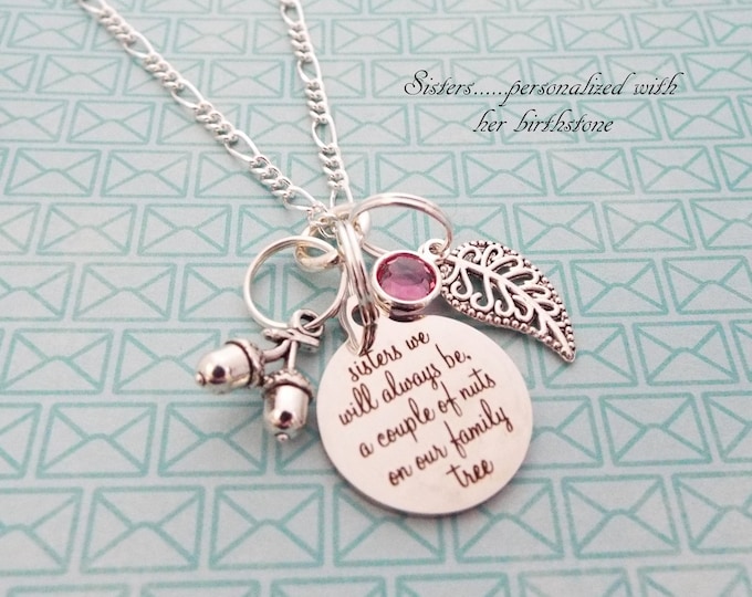 Sister Gift for Christmas, Personalized Gift with Birthstone and Initial, Custom Gift for Her, Family Gift, Sister to Sister Charm Necklace