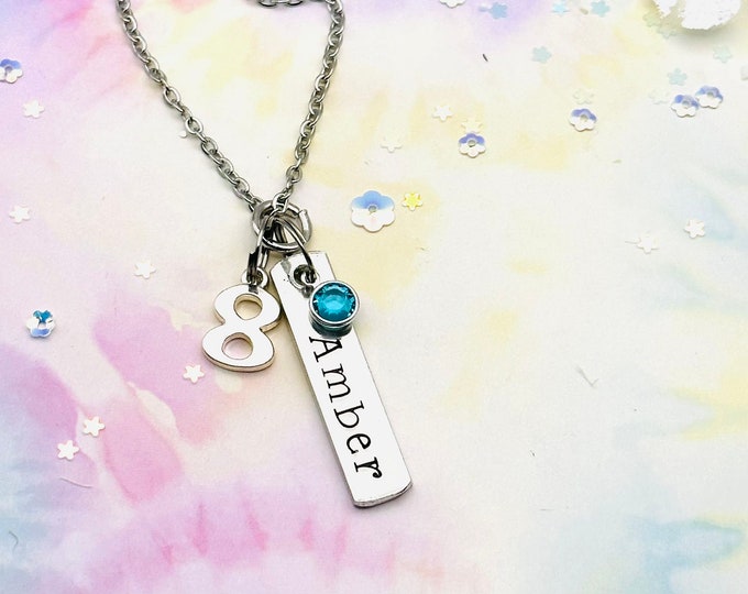 Girl's Birthday, 8th Birthday Girl, Personalized Gift, Gift for Her, Daughter Birthday, Granddaughter Gift, Custom Jewelry, Birthday Girl