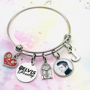 Elvis Presley Personalized Jewelry, Handmade Gift, Silver Initial Charm Bracelet, Birthstone Jewelry, Gift for Her, Birthday Gift for Women