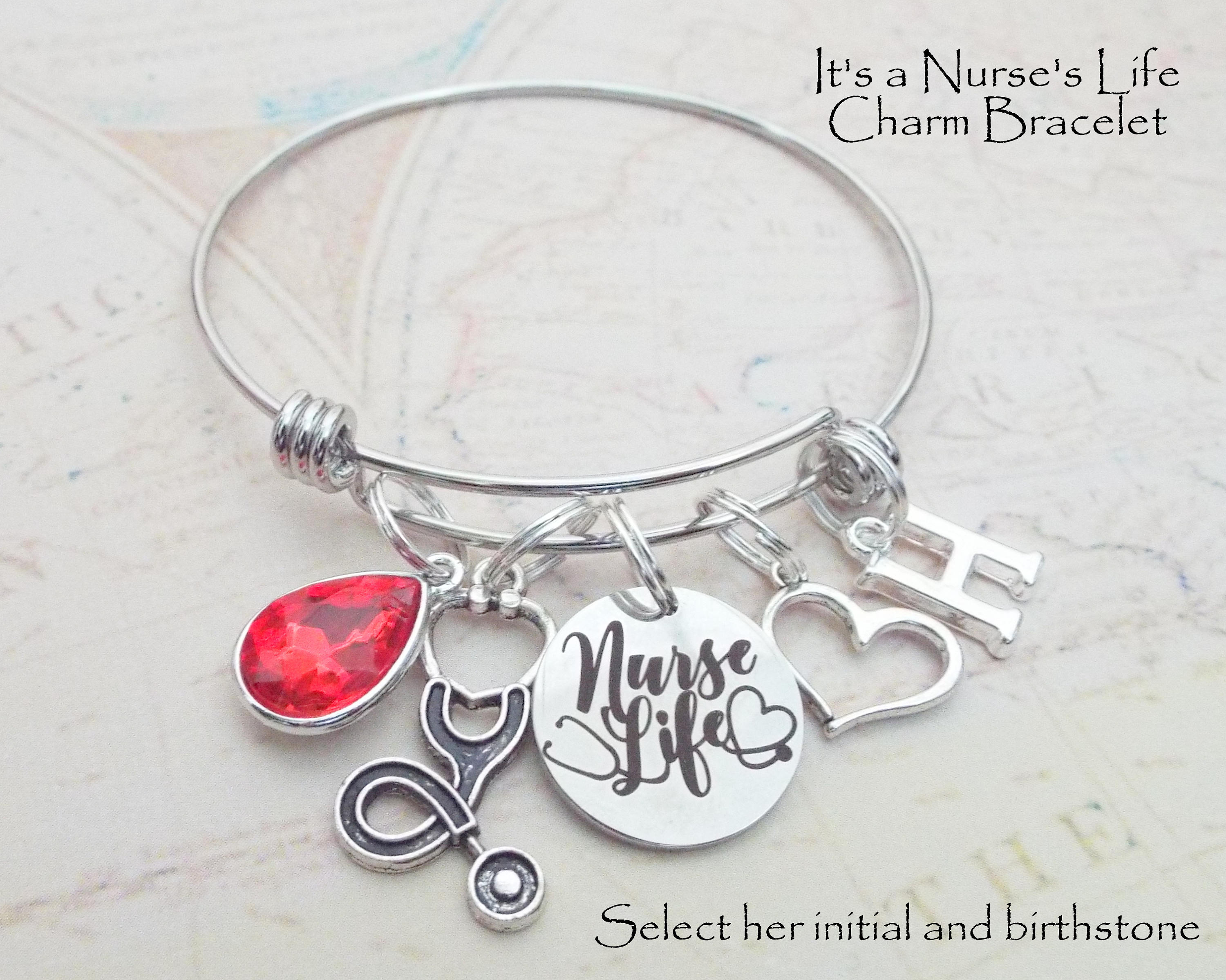 Nurse Graduation Gift, RN Graduate Charm Bracelet, Personalized Gift ...