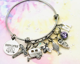 Camping Lover Gift, Camping Charm Bracelet, Gift for Friend, Personalized Gift, Personalized Jewelry, Gift for Camper, Gift for Friend