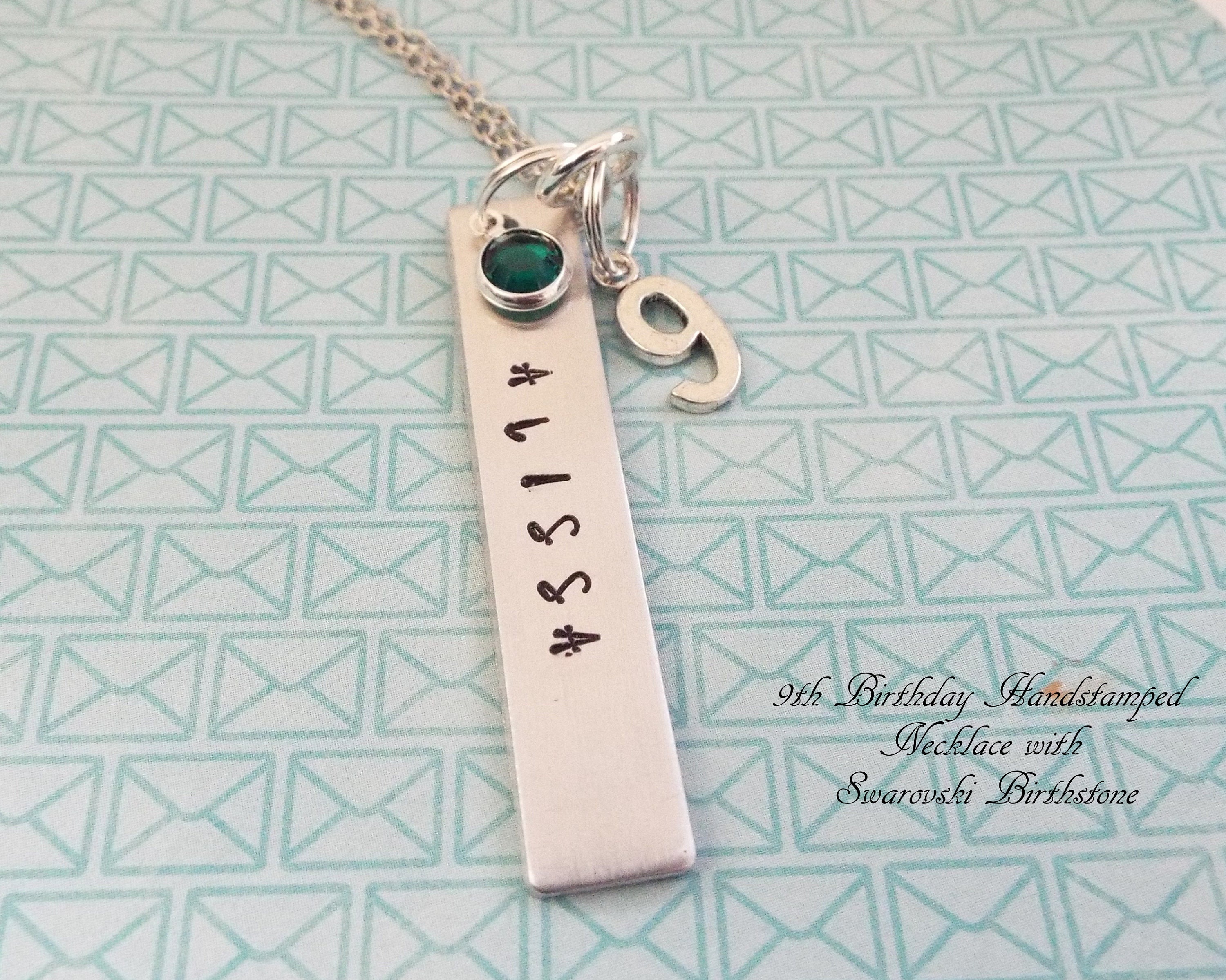 9th Birthday Name Necklace, Personalized Name Bar Jewelry, 9 Year Old 