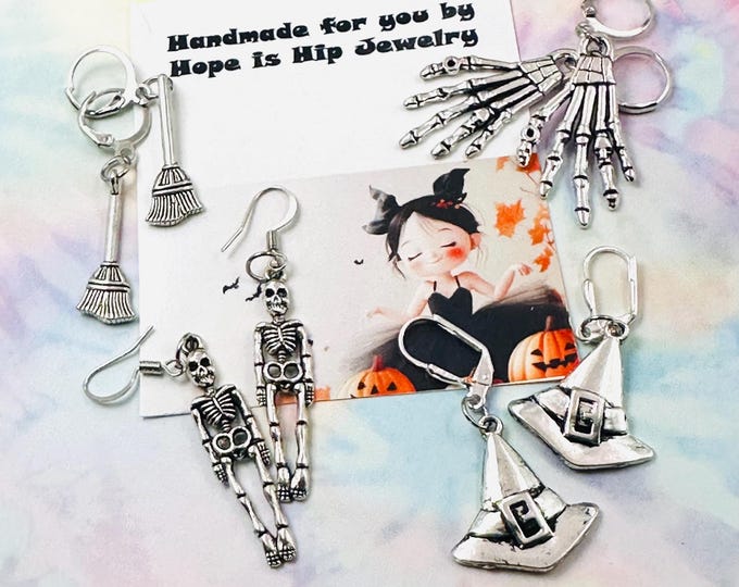 Halloween Costume Silver Earrings, Witch's Jewelry, Goth Style