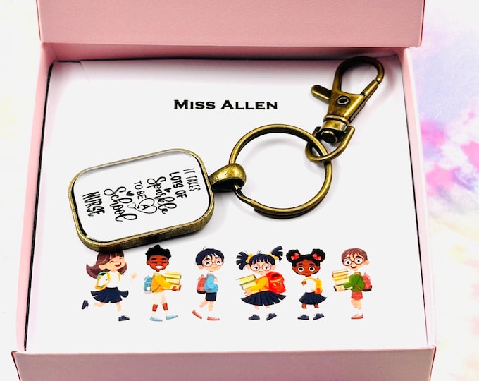 School Nurse Gift, Back to School, First Day of School, Custom Keychain, Personalized Gift, Handmade Gift for Her, Thank You Gift, Gift Box