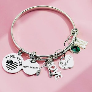 911 Dispatcher Charm Bracelet: Personalized Stainless Steel Jewelry Gift