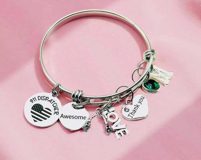 911 Dispatcher Charm Bracelet: Personalized Stainless Steel Jewelry Gift