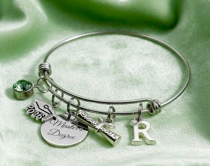 Masters Degree Graduation Gift 2026, Custom MBA Grad Present for Her, Initial Charm Bracelet, Grad School Celebration