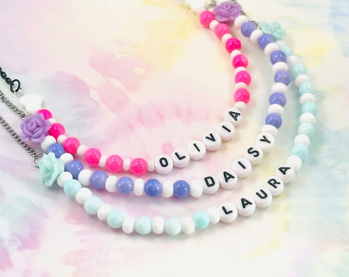 Beaded Name Necklace, Personalized Women's Jewelry, Gift for Her, Pastel Colors, Custom Name Necklace, Handmade Jewelry, Birthday Gift