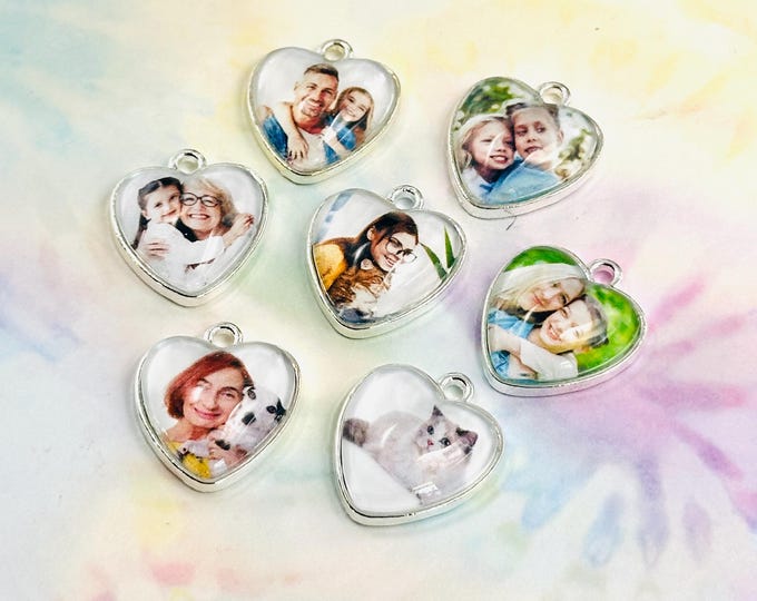 Photo Charm, Personalized Handbag Charm, Custom Gifts for Her, Add On to Charm Bracelet, Heart Shaped Photo Charm, Pet Portraits