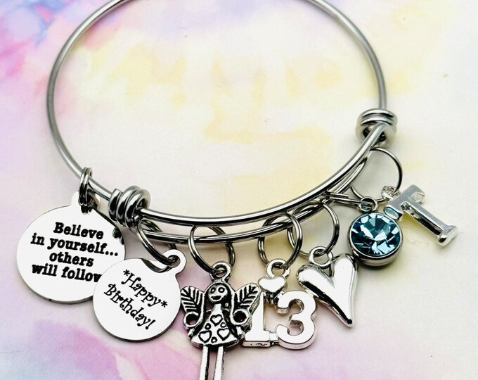 Summer Jewelry, Handmade Silver Bracelet With Birthstone, Personalized Gift for Her, Angel Charm, Teenage Girl Birthday, Mom to Daughter