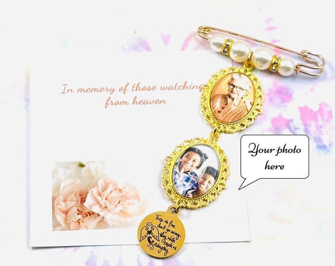 Gold Bridal Bouquet Memory Pin, Wedding Jewelry, Groom Boutonniere, Lapel Pin, Wedding Dress Pin, Mother of the Bride Gift for Daughter