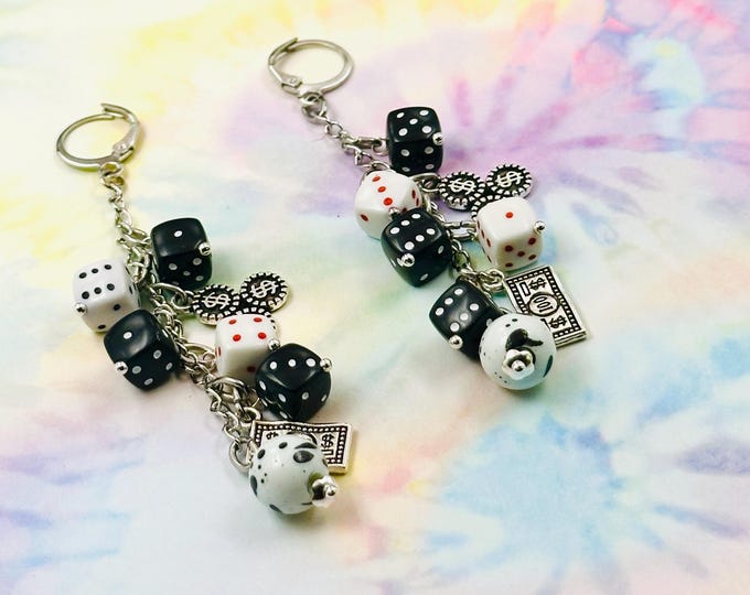 Casino Dangle Earrings, Good Luck Jewelry, Handmade Lever Back, Las Vegas Dice, Gift Boxed