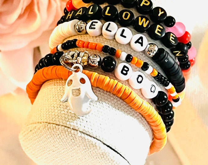 Halloween Bracelet | Halloween Costume | Clay Bead Name Bracelet for Girl | Halloween Décor for Woman | Clay Bead Charm Bracelet Halloween