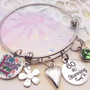 60th Birthday Charm Bracelet: Personalized Initial & Birthstone