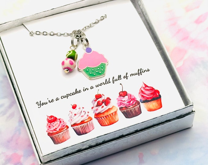 Handmade Gifts for Girls, Be a Cupcake Necklace, Valentines Day, Personalized Gift Box, Gift for Kid, Little Girls Jewelry, Birthday Gift