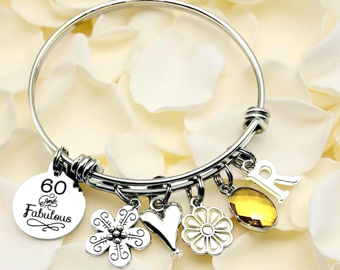 60th Birthday Charm Bracelet: Personalized Stainless Steel Jewelry Gift