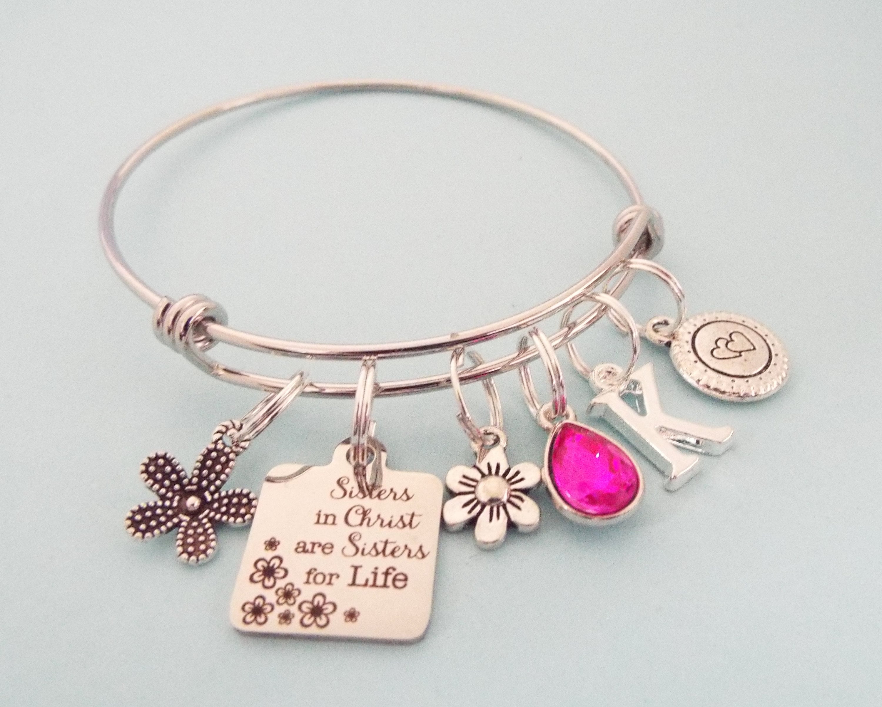 Christian Woman Gift, Sisters in Christ Charm Bracelet, Sister Birthday