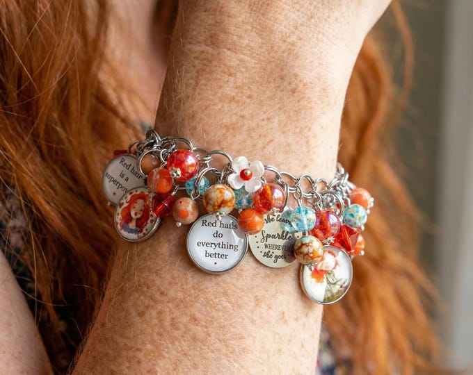 Gift for Redheaded Daughter or Friend, Personalized Red Hair Charm Bracelet, Ginger Pride Jewelry