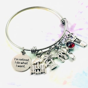Retirement Charm Bracelet: Personalized Initial, Birthstone, Beach Theme