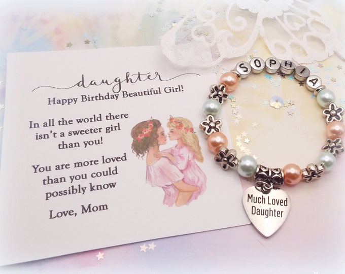 Handmade Pearl Name Bracelet, Daughter Gift from Mom, Handmade Personalized Jewelry, Gift for Her, Gift Boxed Jewelry, Dad Gift to Daughter