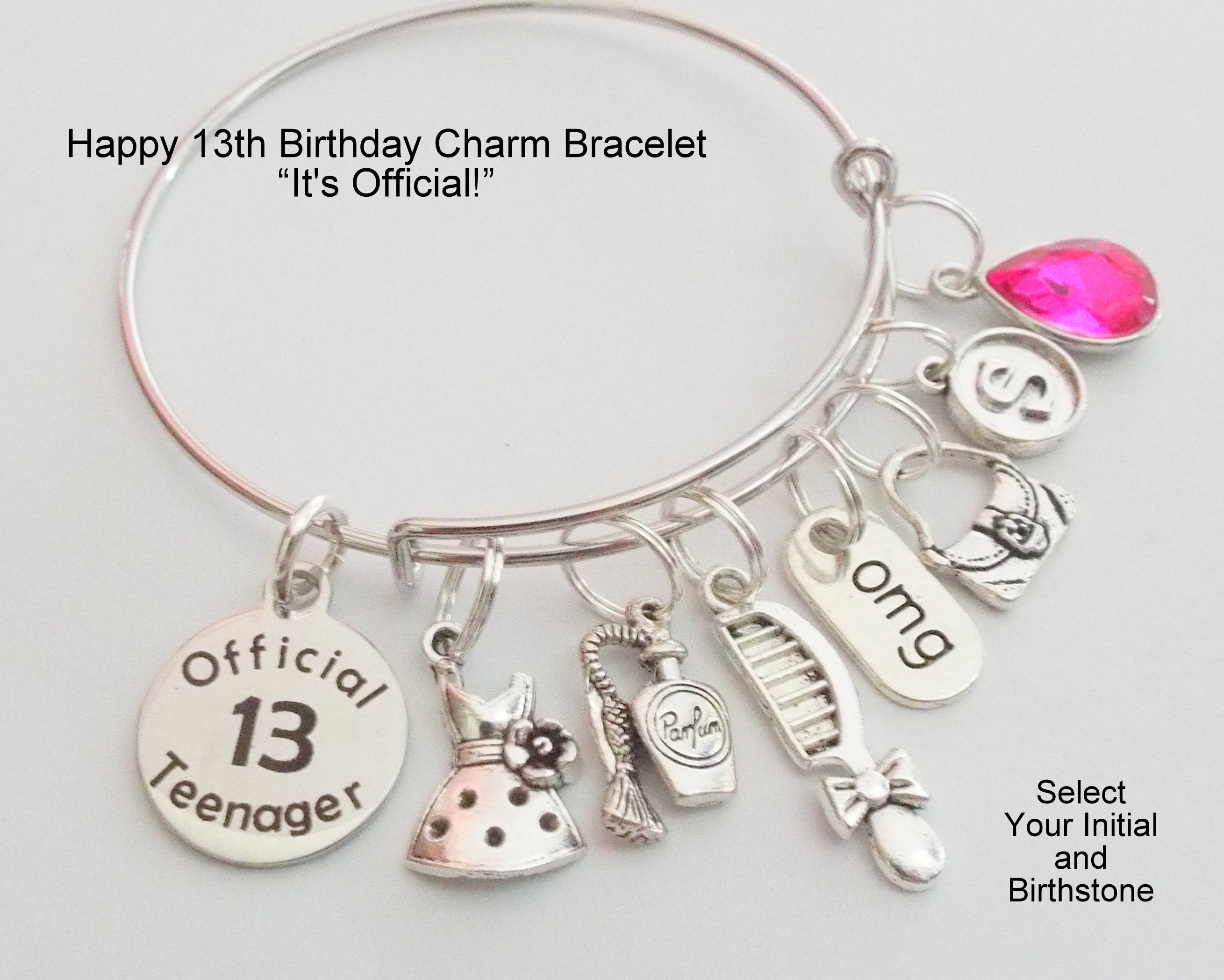 Personalized 13th Birthday Girl Charm Bracelet Gift For 13