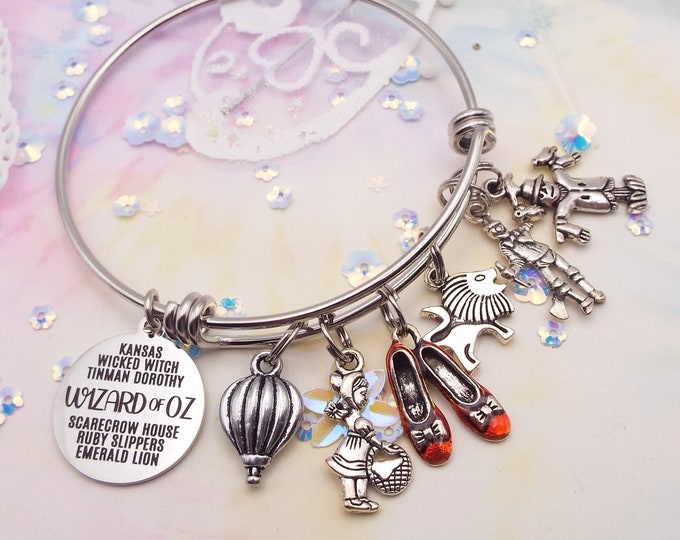 Wizard of Oz Gift, Personalized Jewelry, Gift for Her, Unique Charm Bracelet, Movie Lover, Vintage Style Jewelry, Retro Film Memorabilia