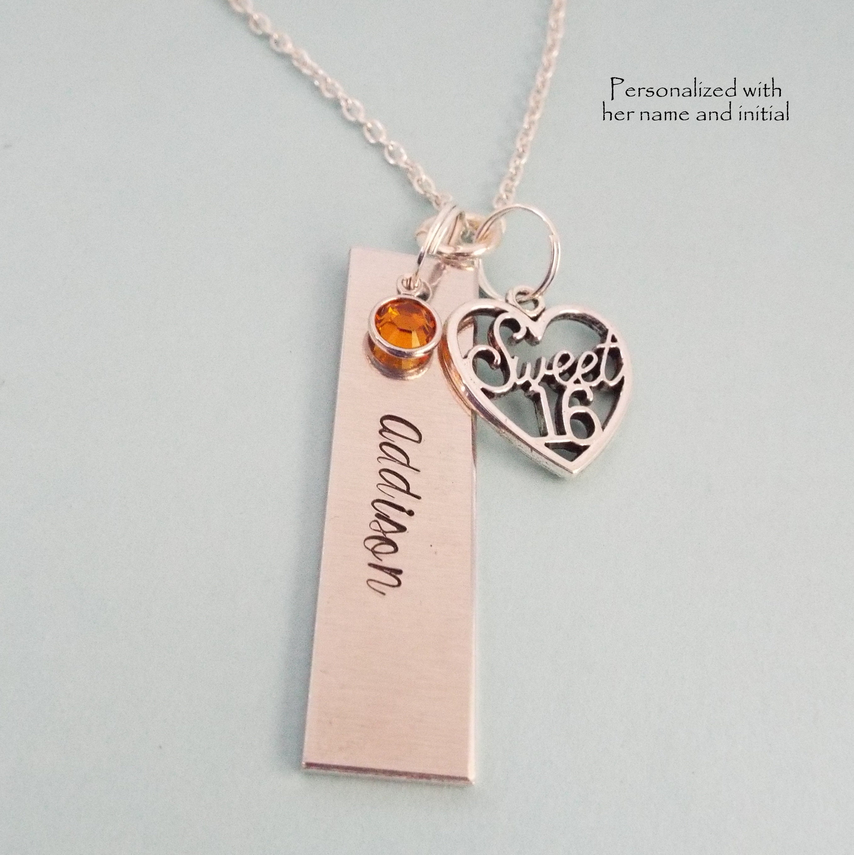 Custom Sweet 16 Name Bar Necklace, 16th Birthday Gift, Gift for Girl