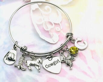 Personalized Jewelry, Horse, Charm Bracelet, Handmade Gift, Silver Initial Bracelet, Birthday Gift For Her, Horse Jewelry, Womens Jewelry
