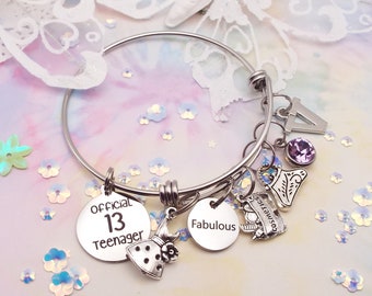 Personalized Gift for Her, Official Teenager, Handmade Silver Initial Bracelet, Personalized Jewelry, Teen Girl 13th Birthday Gift