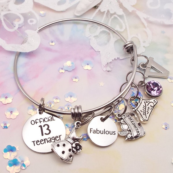 Personalized Gift for Her, Official Teenager, Handmade Silver Initial Bracelet, Personalized Jewelry, Teen Girl 13th Birthday Gift