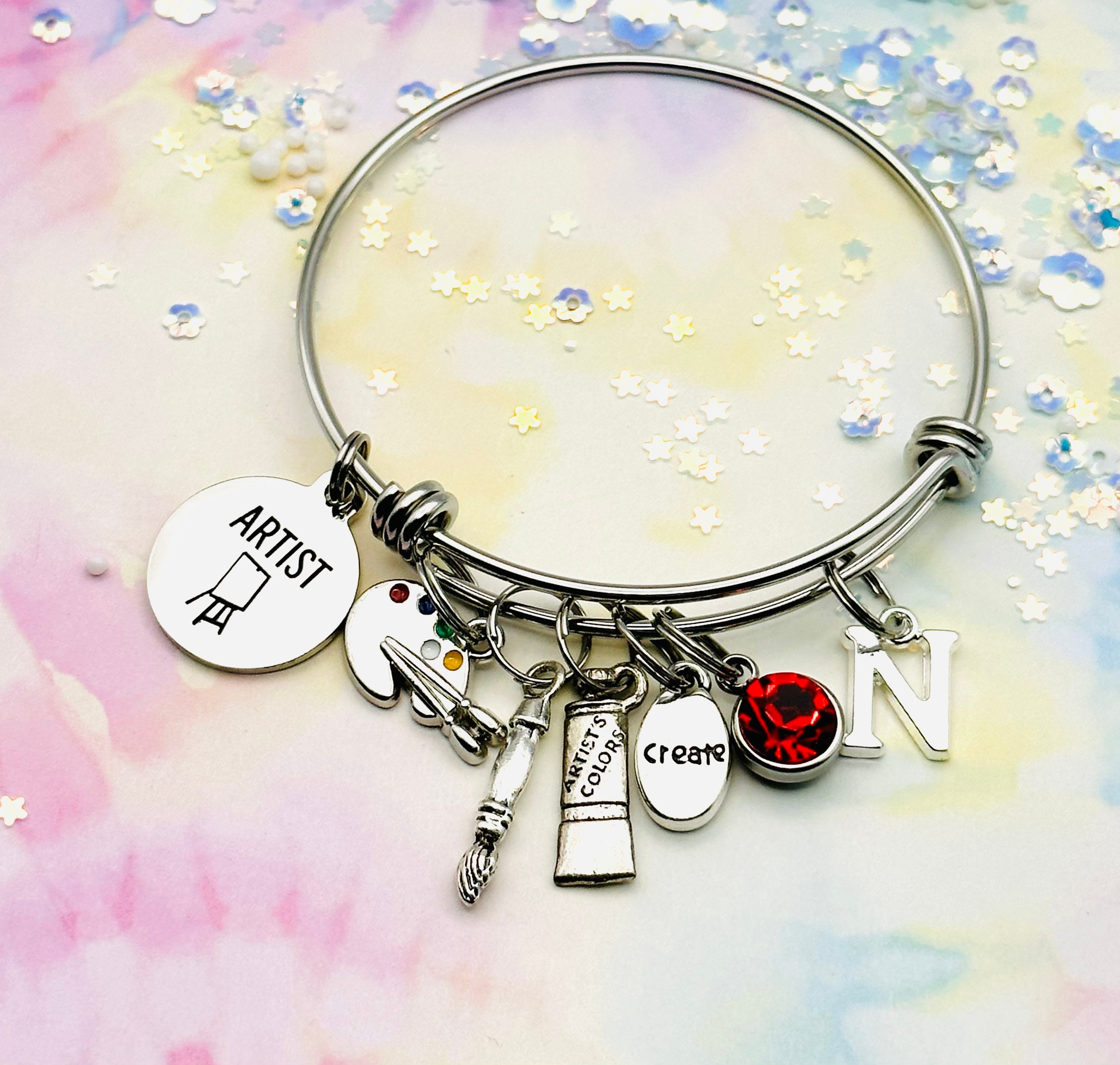 Gift for Painter, Art Teacher Charm Bracelet, Art Supplies for Her