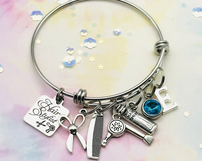 Hairdresser Gift | Handmade Jewelry | Hair Stylist Charm Bracelet |Graduation Gift | Initial Bracelet | Birthstone Jewelry | Gift for Her