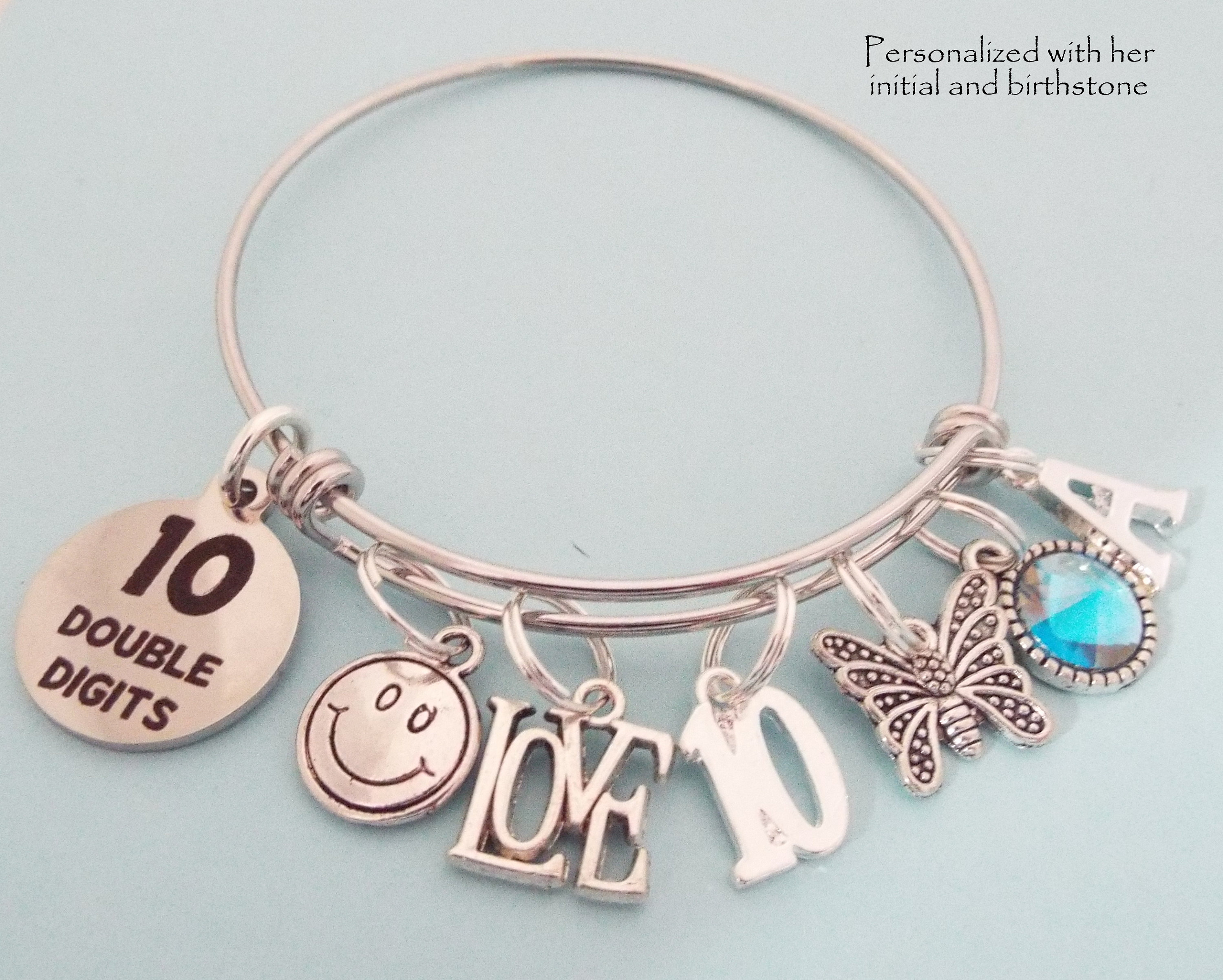 Girl's 10th Birthday Gift, 10th Birthday Charm Bracelet, Birthday Gift