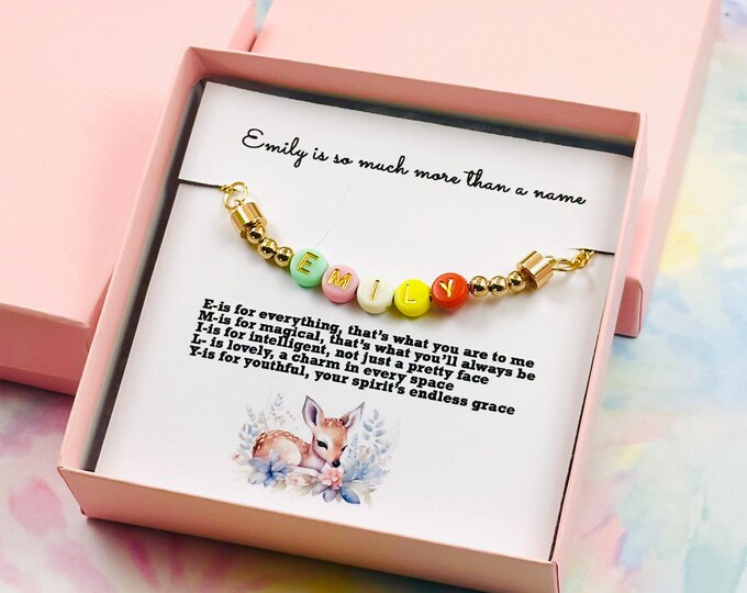Custom Beaded Name Necklace, Handmade Personalized Jewelry, Unique Birthday Gift For Her, Gold Filled Beaded Necklace, Initial Charms