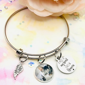 Cat Memorial Photo Charm Bracelet: Loss of Pet Sympathy Gift