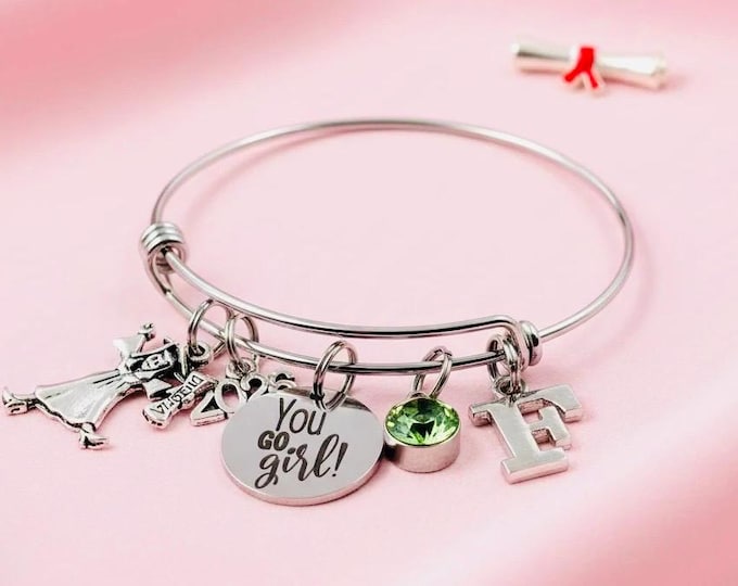 Graduation Charm Bracelet, Senior Class Jewelry, Cap Gown Charms, Personalized Gift