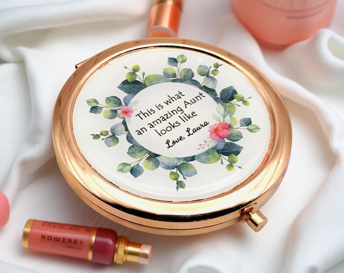 Personalized Gift for Aunt from Niece, Aunt Custom Compact, Make Up Mirror, Personalized Accessory, Birthday for Aunt, Handmade Gift for Her